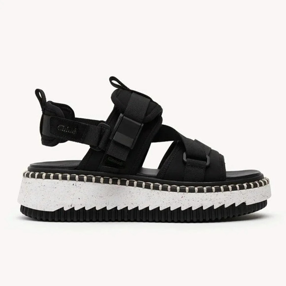 Chloe Lilli Women's Platform Nylon Sandals Black Size 42 IT / 12 US (MSRP $795) - Picture 1 of 12